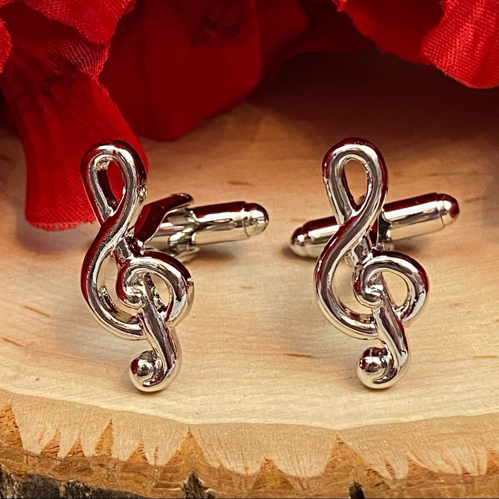 Silver Musical Note Cufflinks - Picture 9 of 16